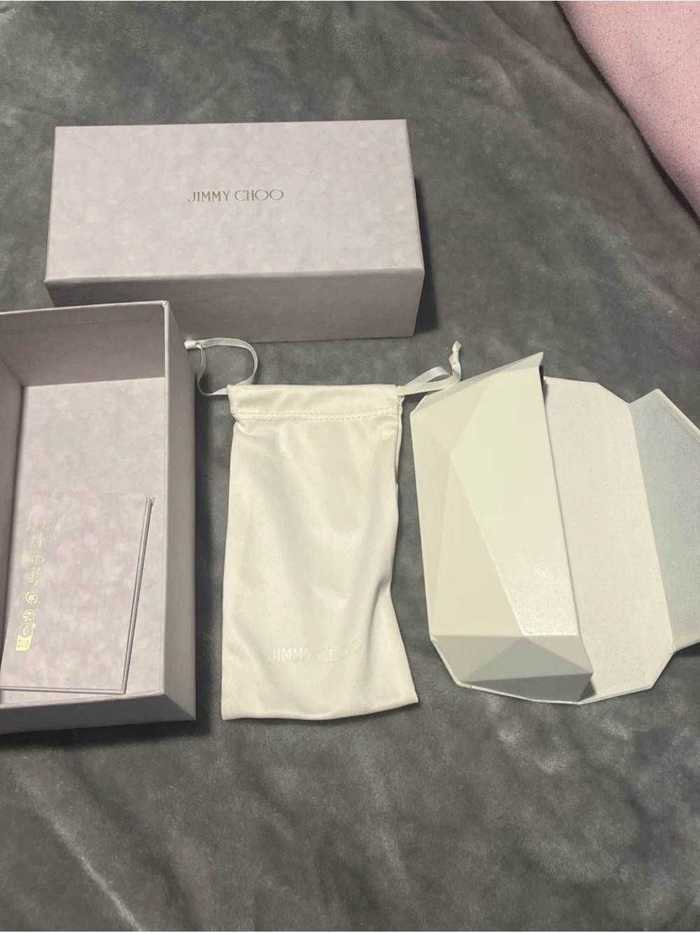 Jimmy Choo White Satin Drawstring Dust Bag with Matching Box Pieces